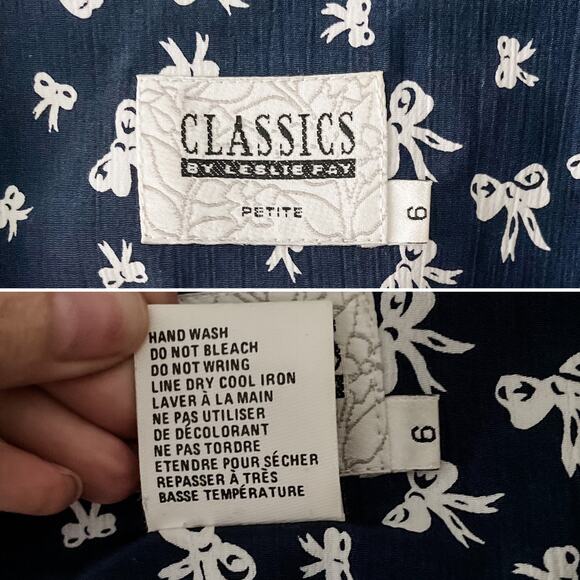 🎀 Vintage Bow Print Drop Waist Flounce Skirt Dress MCM Flapper size S petite 🎀 - Picture 10 of 11